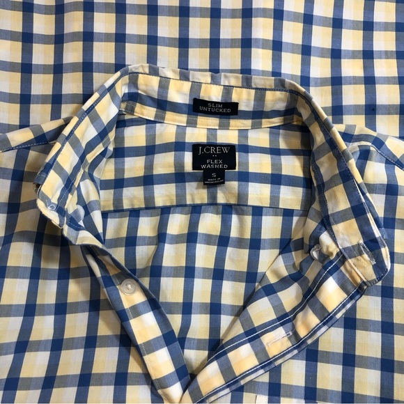 J. Crew Mens Button Up Long Sleeve Blue Yellow Plaid Slim Untucked Shirt Size S - Picture 8 of 12